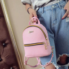 Waterproof Faux Leather Girls Backpack Solid Adjustable Shoulder Straps