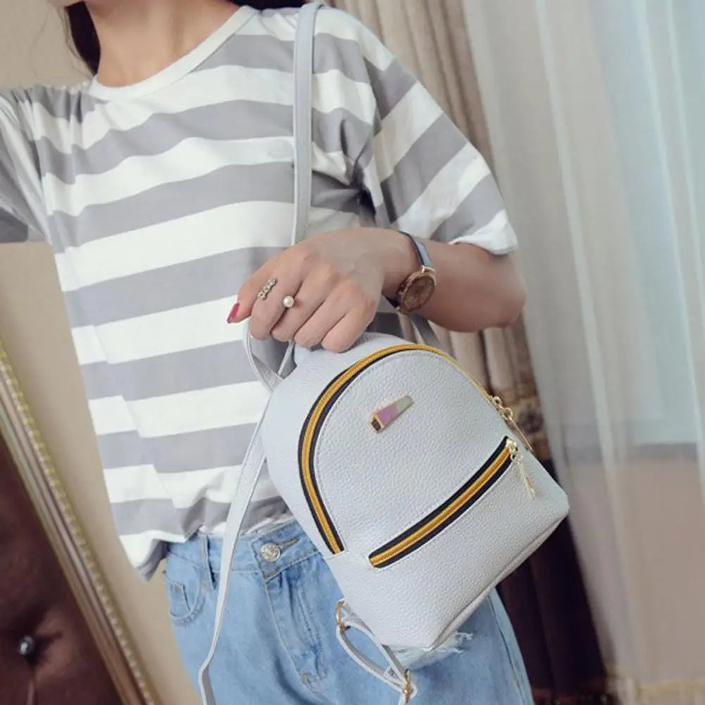 Waterproof Faux Leather Girls Backpack Solid Adjustable Shoulder Straps