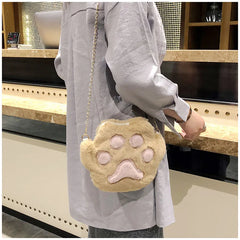 Girls Cartoon Plush Shoulder Bag And Cat Claw Chain Hit Shoulder Bag