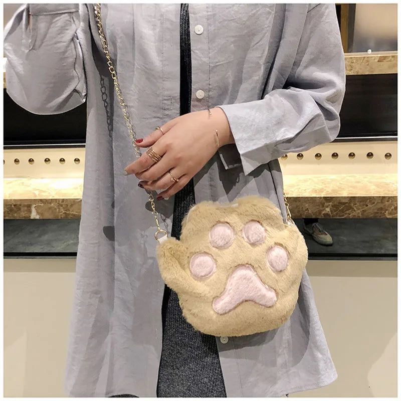 Girls Cartoon Plush Shoulder Bag And Cat Claw Chain Hit Shoulder Bag