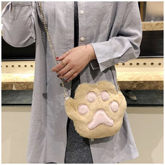 Girls Cartoon Plush Shoulder Bag And Cat Claw Chain Hit Shoulder Bag
