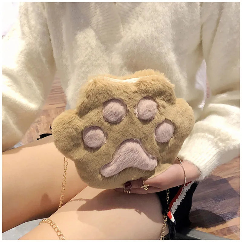 Girls Cartoon Plush Shoulder Bag And Cat Claw Chain Hit Shoulder Bag