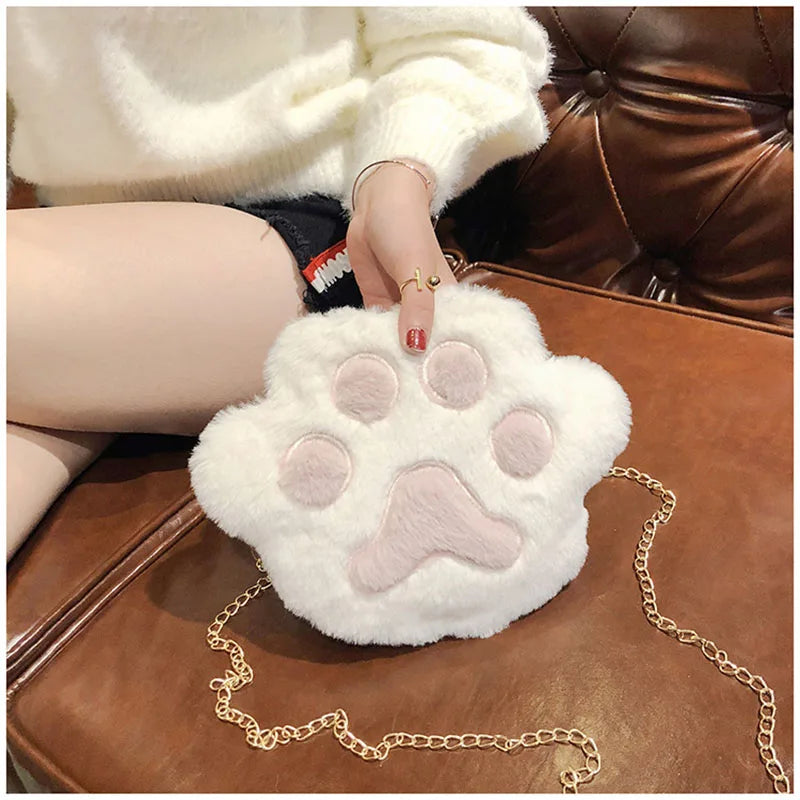 Girls Cartoon Plush Shoulder Bag And Cat Claw Chain Hit Shoulder Bag