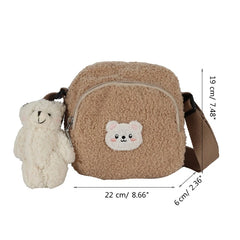 Girls Crossbody Purse Plush Handbag with Bear Pendant