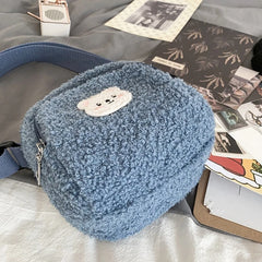 Girls Crossbody Purse Plush Handbag with Bear Pendant