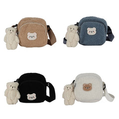 Girls Crossbody Purse Plush Handbag with Bear Pendant