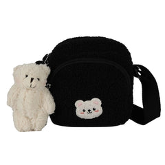 Girls Crossbody Purse Plush Handbag with Bear Pendant