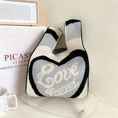 Girls' Love Knitted Handbag Contrast Shoulder Woven Bag