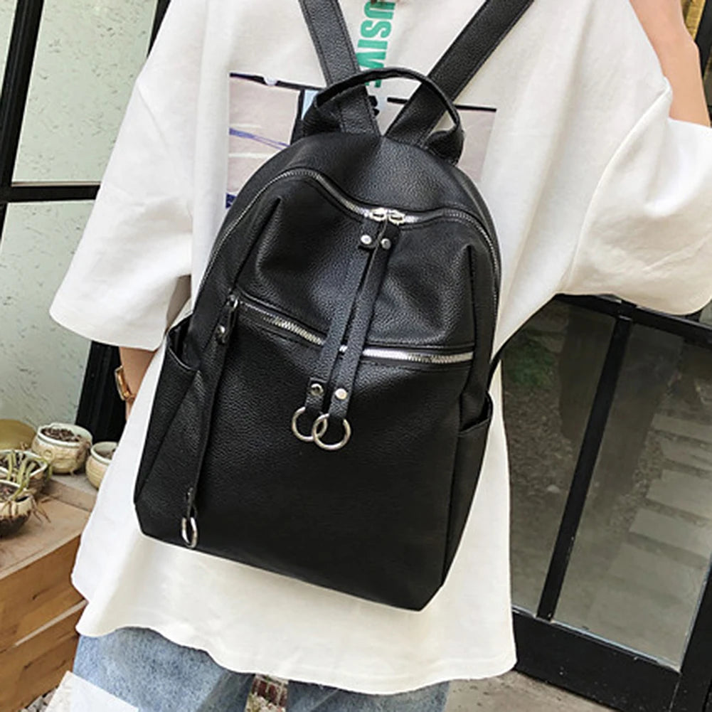 Girls School Shoulder Bag Soft Student Backpack Solid Large Capacity
