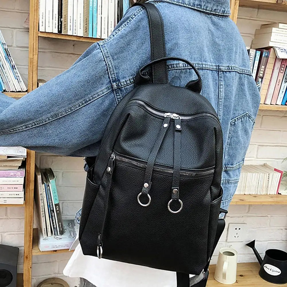 Girls School Shoulder Bag Soft Student Backpack Solid Large Capacity