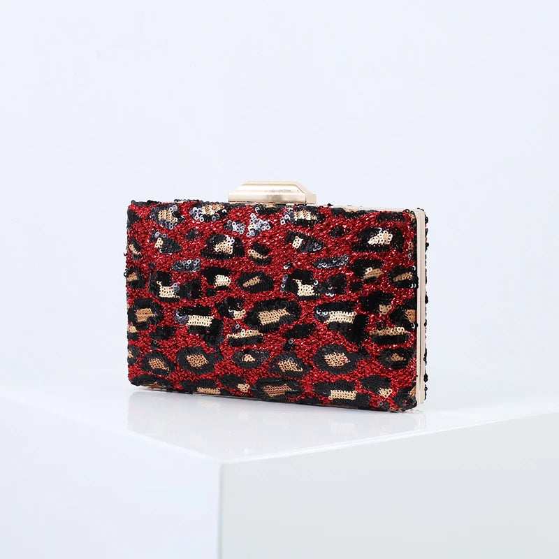 Leopard Sequin Wallet Clutch Purse Shoulder Bag