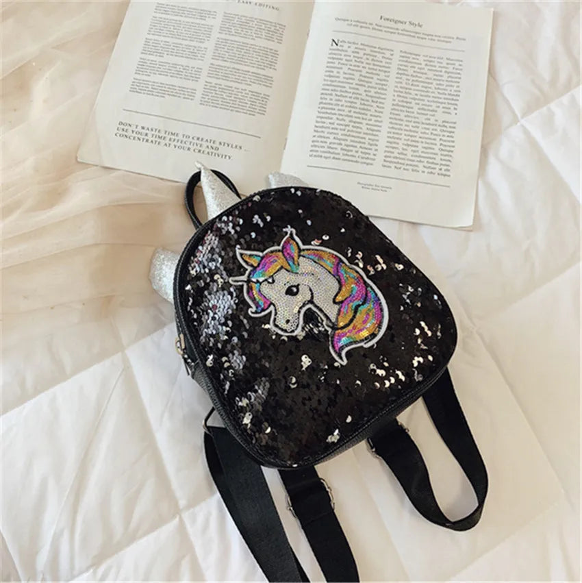 Girls Mini Backpack Sequins Unicorn Small Bag Casual Travel Bag