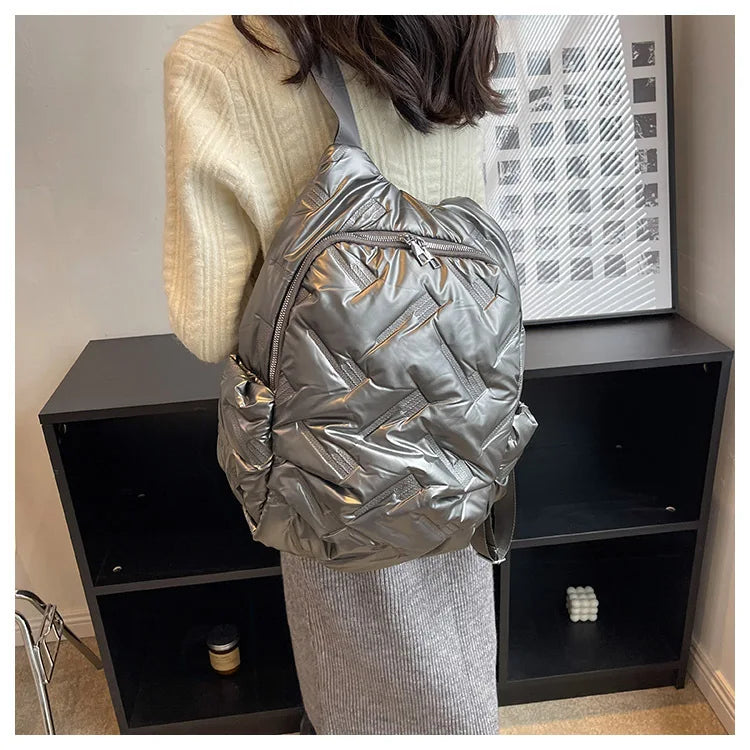 Women's Nylon Space Down Shoulders Bag Quilted School Backpack