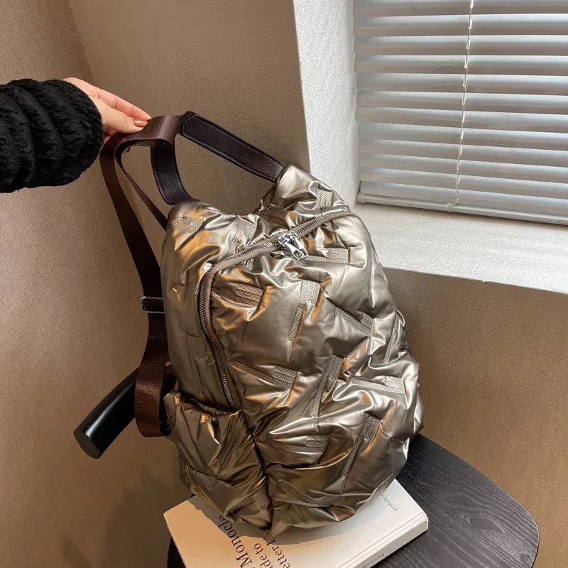 Women's Nylon Space Down Shoulders Bag Quilted School Backpack