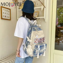Girls Patchwork School Bag Plaid Large Capacity Rucksack