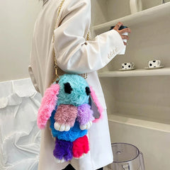 Girls Rabbit Faux Fur Backpack Bunny Hare Plush Doll Crossbody Handbag Satchel