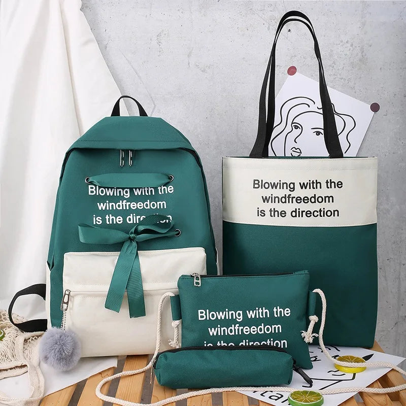 Girls School Bags Canvas Backpack Set