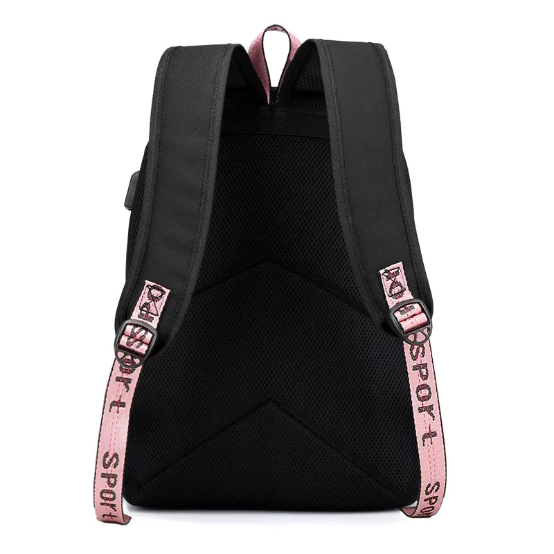Girls USB Oxford Backpack Student School Bag