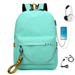 Girls USB Oxford Backpack Student School Bag