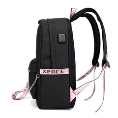 Girls USB Oxford Backpack Student School Bag