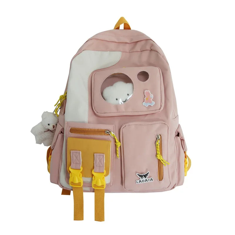 Pink School Backpack for Girls Women Shoulder Bags Travel Backpack