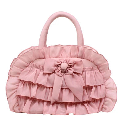 Girls Lace Cloth Handbag Princess Solid Color Bag