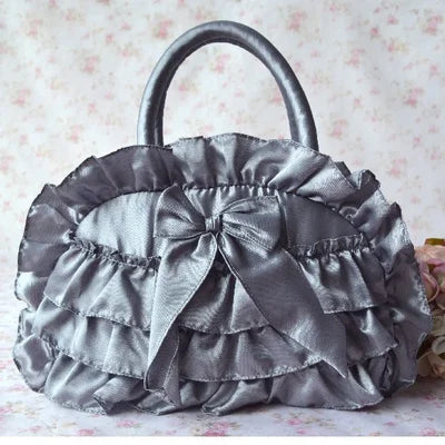 Girls Lace Cloth Handbag Princess Solid Color Bag