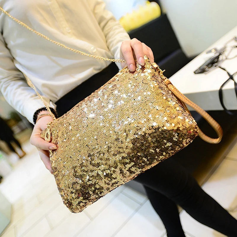 Glitter Sequins Evening Envelope Handbag Clutch Bag For Women