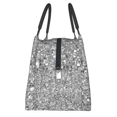 Glitters And Glitz Silver Insulated Lunch Bag for Women
