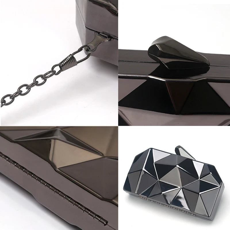 Geometric Evening Bag Clutch Elegent Chain Handbag for Party