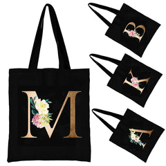Alphabet Shoulder Bag Floral Letter Pattern Canvas Storage Bag