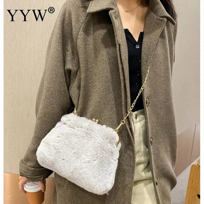 Furry Women Shoulder Bag Crossbody Messenger Soft Plush Handbag