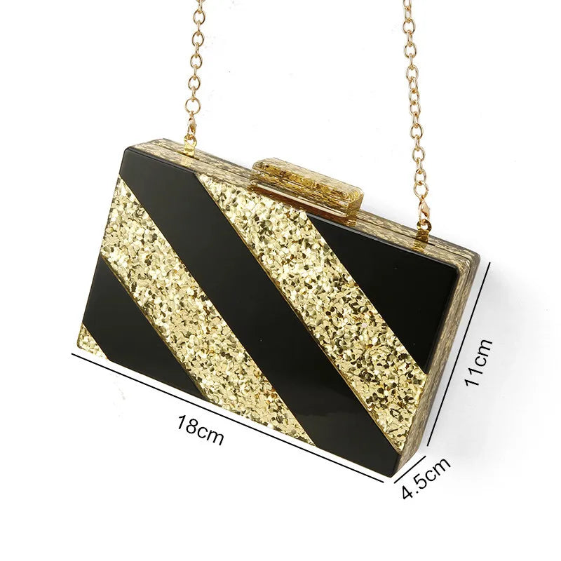 Glitter Striped Patchwork Acrylic Clutch Bag