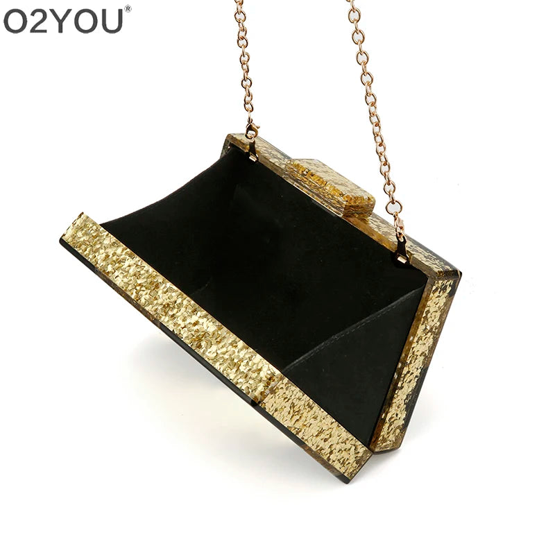 Glitter Striped Patchwork Acrylic Clutch Bag