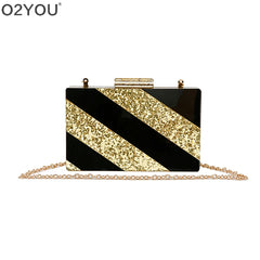 Glitter Striped Patchwork Acrylic Clutch Bag