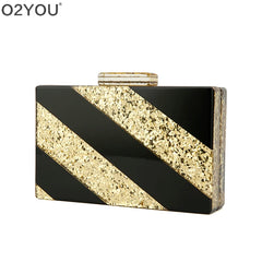 Glitter Striped Patchwork Acrylic Clutch Bag