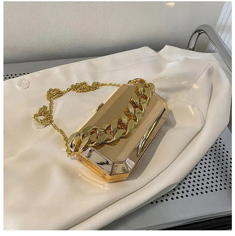 Silver Metal Box Bag For Women Dinner Bags High Shoulder Bags