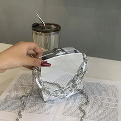Silver PVC Box Shoulder Bag Party Evening Clutch Bag Chain Crossbody Bags