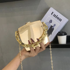 Silver PVC Box Shoulder Bag Party Evening Clutch Bag Chain Crossbody Bags