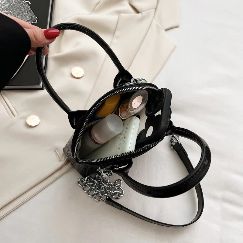 Silver Shell Evening Clutch Crocodile Pattern Shoulder Bag for Party Wedding