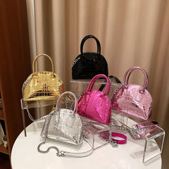 Silver Shell Evening Clutch Crocodile Pattern Shoulder Bag for Party Wedding