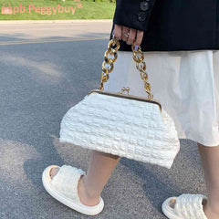 Thick Chain Messenger Bag Plaid Clutch Bag Casual Soft Hasp for Evening