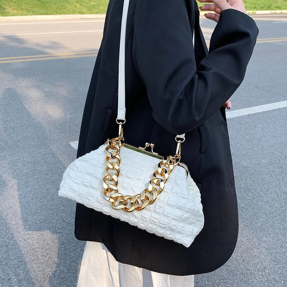 Thick Chain Crossbody Bag Pleated Plaid Female Clutch Bag
