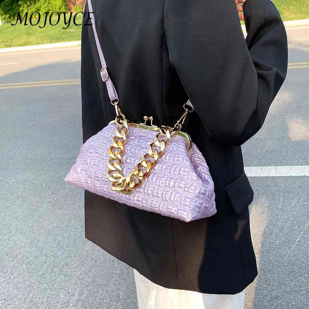 Thick Chain Women Crossbody Bag Plaid Underarm Bag Soft Hasp