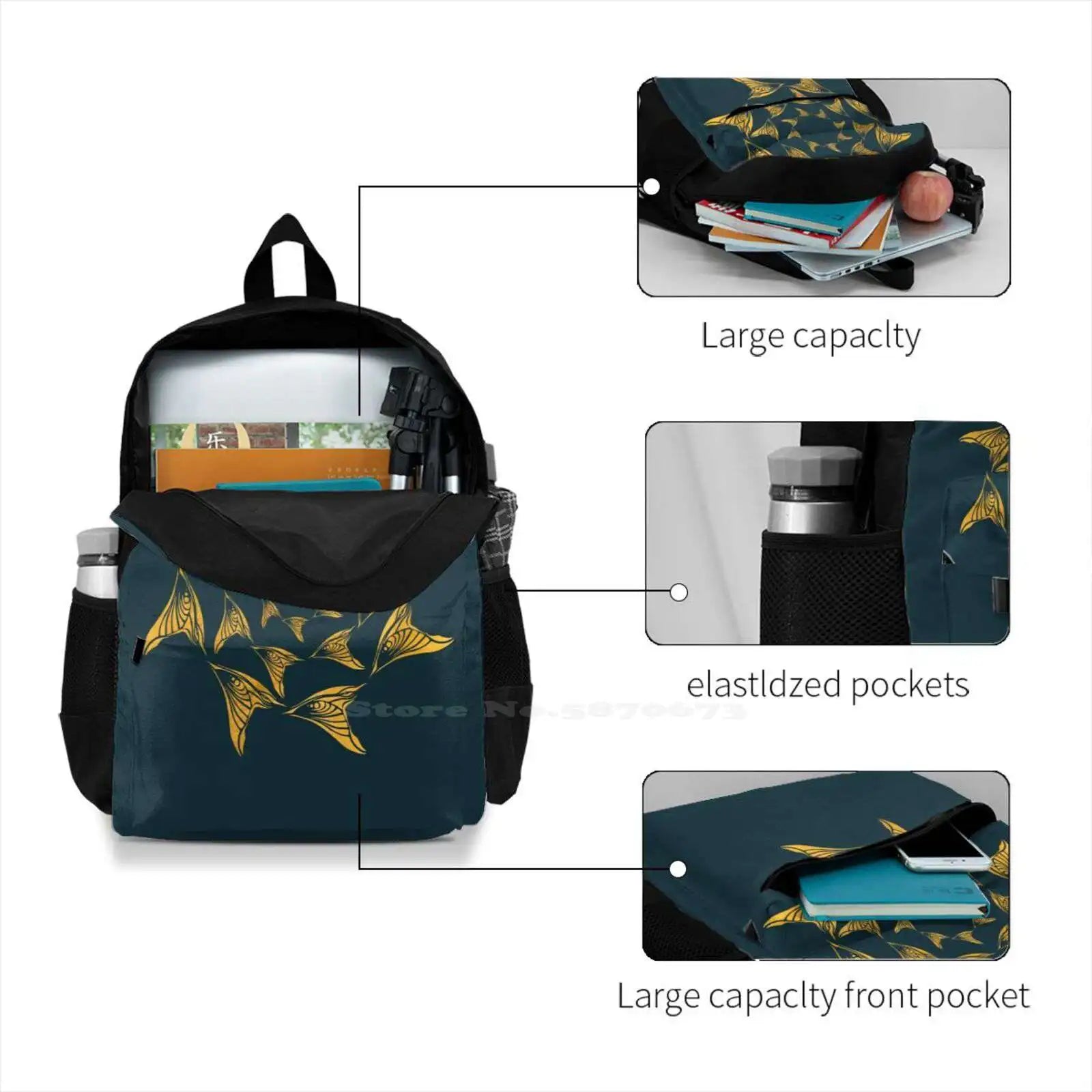 Tribal Shell Circle Backpack Dark Green Ethnic