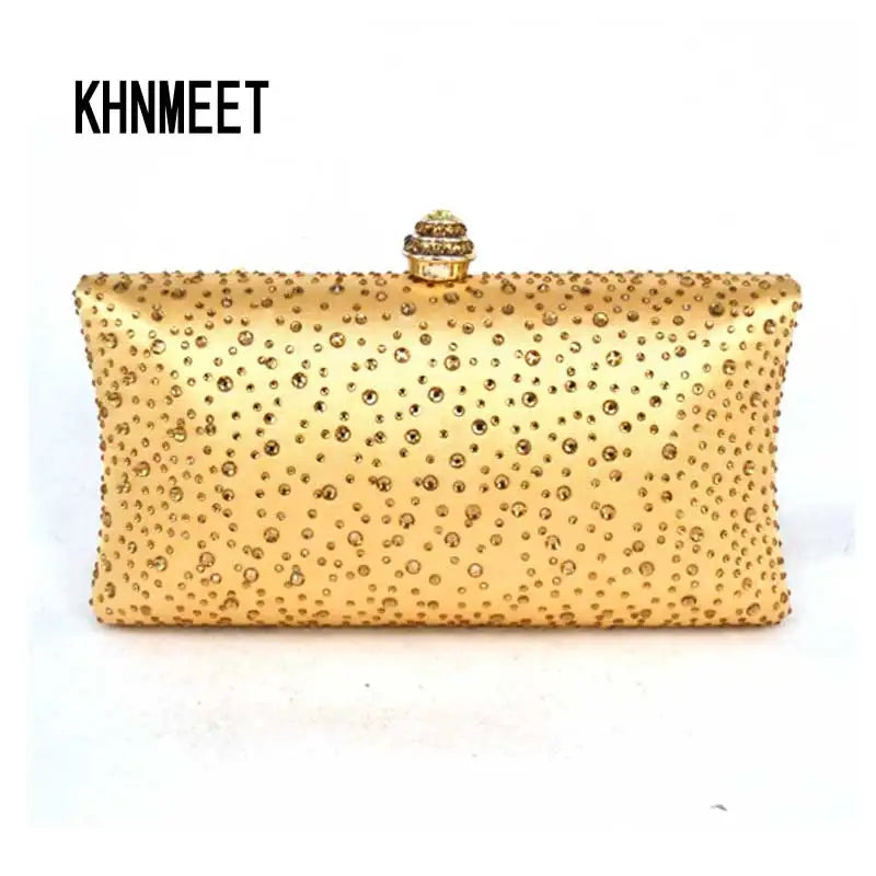 Golden Crystal Clutch Evening Bag - Wedding Bride Clutches Shine