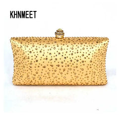Golden Crystal Clutch Evening Bag - Wedding Bride Clutches Shine