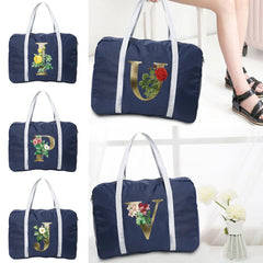 Golden Flower Printed Travel Bags Large Capacity Nylon Foldable Luggage