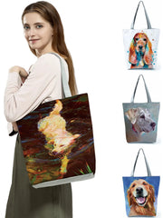 Golden Retriever Oil Painting Dog Print Shopping Bags for Groceries