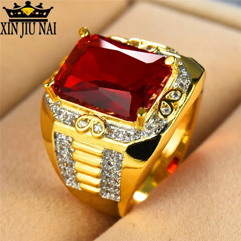 Vintage Big Red Stone s925 Ring Wedding Engagement Men